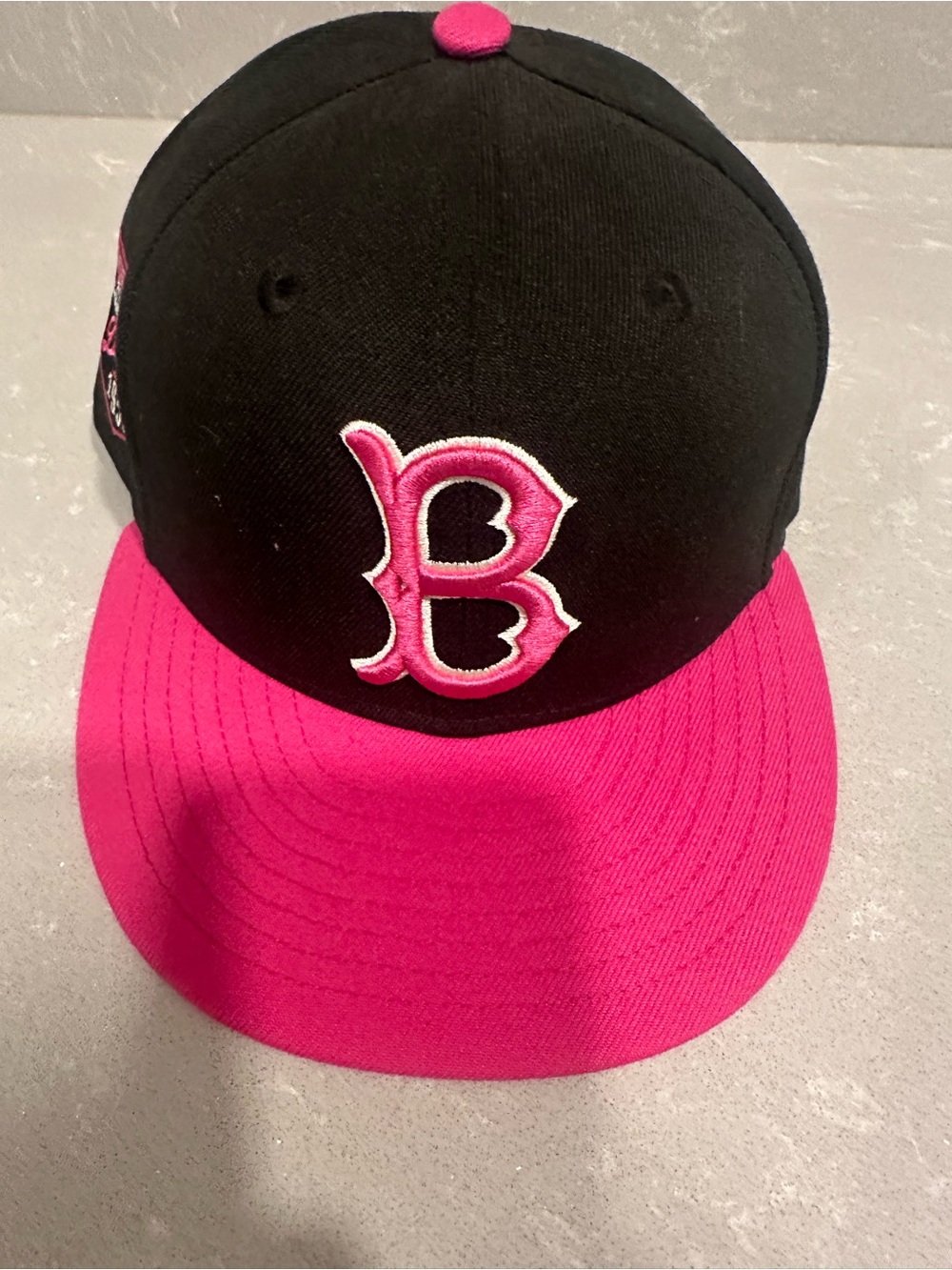 New Era 59/50 Black and Hot Pink Baseball Cap with Embroidered B